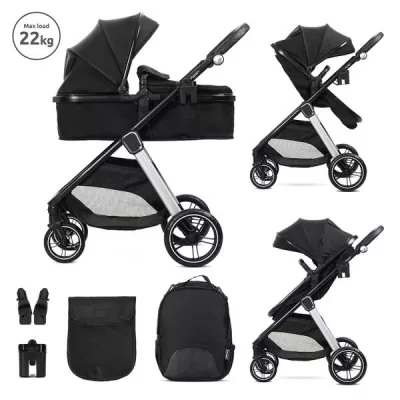 Carucior Set 2 in 1, Aspen, transformabil, set adaptori pentru cos auto, pana la 22 kg, Black