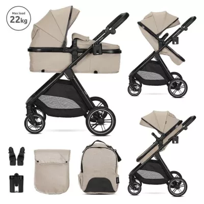 Carucior Set 2 in 1, Aspen, transformabil, set adaptori cos auto inclus, pana la 22 kg, Cappuccino