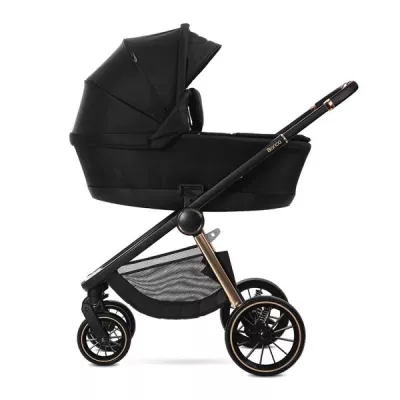 Carucior Set 2 in 1, Bianca, cos landou individual cu maner de transport, cadru din aluminiu, pana la 22 kg, Black