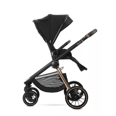 Carucior Set 2 in 1, Bianca, cos landou individual cu maner de transport, cadru din aluminiu, pana la 22 kg, Black