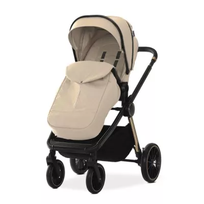 Carucior Set 2 in 1, Bianca, cos landou individual cu maner de transport, cadru din aluminiu, pana la 22 kg, Beige Warm