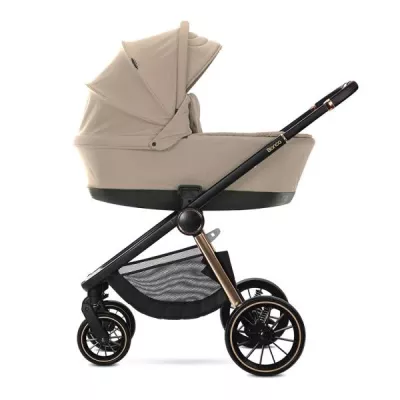 Carucior Set 2 in 1, Bianca, cos landou individual cu maner de transport, cadru din aluminiu, pana la 22 kg, Beige Warm