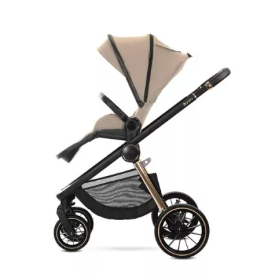 Carucior Set 2 in 1, Bianca, cos landou individual cu maner de transport, cadru din aluminiu, pana la 22 kg, Beige Warm