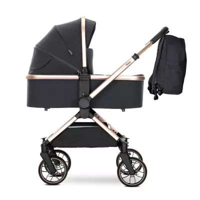 Carucior Set 2 in 1, Reya, cos individual cu maner de transport, maner si sezut reversibile, pana la 22 kg, Black