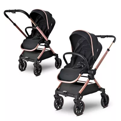Carucior Set 2 in 1, Reya, cos individual cu maner de transport, maner si sezut reversibile, pana la 22 kg, Black