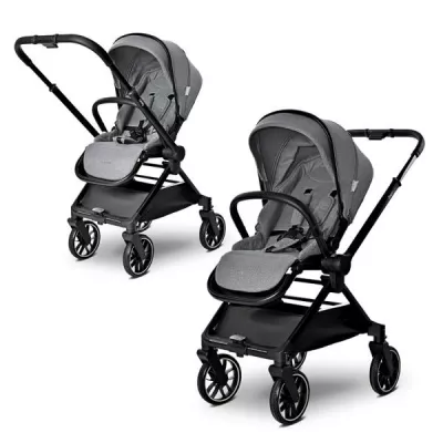Carucior Set 2 in 1, Reya, cos individual cu maner de transport, maner si sezut reversibile, pana la 22 kg, Grey
