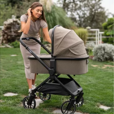 Carucior Set 2 in 1, Reya, cos individual cu maner de transport, maner si sezut reversibile, pana la 22 kg, Beige
