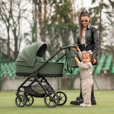 Carucior Set 2 in 1, Venice, cadru din aluminiu, sezut reversibil, pana la 22 kg, Green