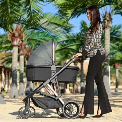 Carucior Set 3 in 1, Aria, cosulet auto Aria Luxe 40-87 cm inclus, multiple accesorii, Green