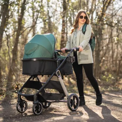 Carucior Set 3 in 1, Aspen, transformabil, sezut reversibil, scoica auto inclusa, 0 luni+, pana la 22 kg, Cappuccino