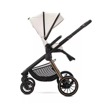 Carucior Set 3 in 1, Bianca, cos landou individual, cosulet auto Aria Luxe inclus, cadru din aluminiu, pana la 22 kg, Beige Latte