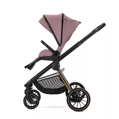 Carucior Set 3 in 1, Bianca, cos landou individual, cosulet auto Aria Luxe inclus, cadru din aluminiu, pana la 22 kg, Pink