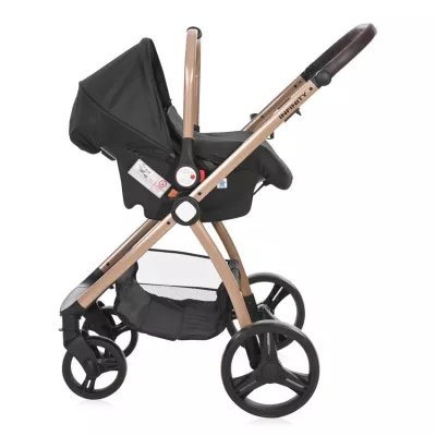 Carucior set 3 in 1, Infinity, de la 0 luni pana la 4 ani, maxim 22 kg, cadru din aluminiu, Negru Diamante