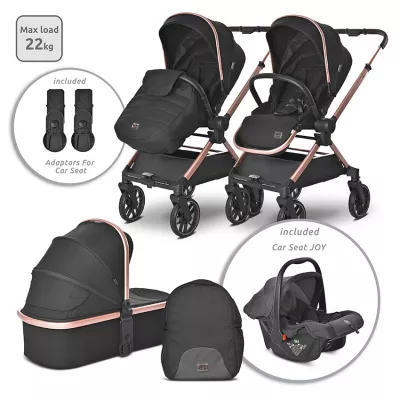 Carucior Set 3 in 1, Reya, maner reversibil, pana la 22 kg, Negru Jasper