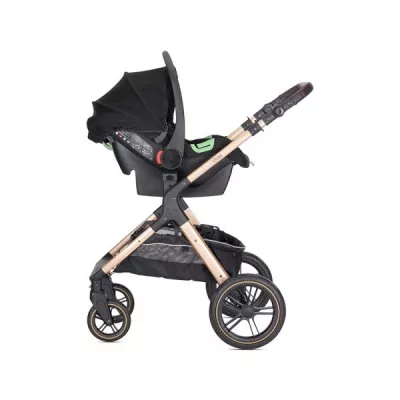 Carucior Set 3 in1, Viola, cos auto Spirit inclus, transformabil, sezut reversibil,  pana la 22 kg, Black