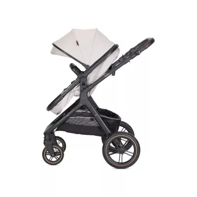 Carucior Set 3 in1, Viola, cos auto Spirit inclus, transformabil, sezut reversibil,  pana la 22 kg, Beige