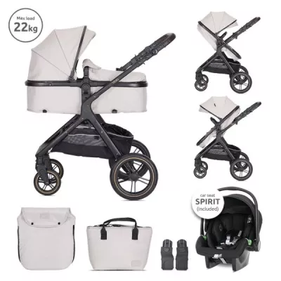 Carucior Set 3 in1, Viola, cos auto Spirit inclus, transformabil, sezut reversibil, pana la 22 kg, Beige