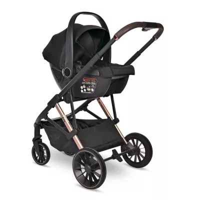 Carucior set 3in1,  Aria, cosulet auto Aria Luxe 40-87 cm inclus, Black
