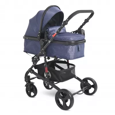Carucior Set, Alba Classic, landou transformabil, cos auto inclus, cadru aluminiu, Jeans Blue
