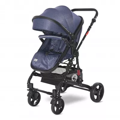 Carucior Set, Alba Classic, landou transformabil, cos auto inclus, cadru aluminiu, Jeans Blue