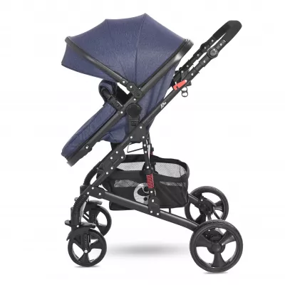 Carucior Set, Alba Classic, landou transformabil, cos auto inclus, cadru aluminiu, Jeans Blue