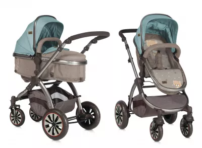 Carucior Set Aurora, 2in1, cadru din aluminiu, Beige & Green Bear