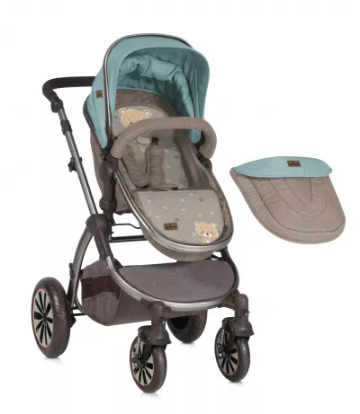 Lichidare de Stoc - Carucior Set Aurora, 2in1, cadru din aluminiu, Beige & Green Bear, bebelorelli.ro