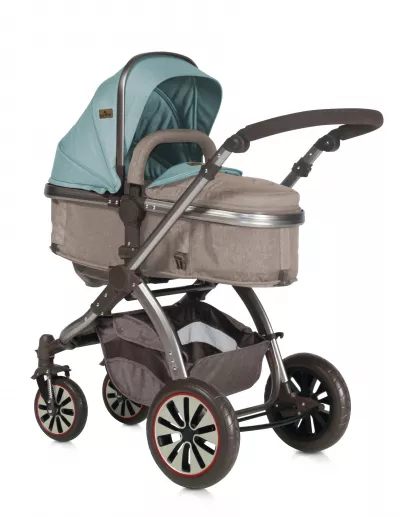 Carucior Set Aurora, 2in1, cadru din aluminiu, Beige & Green Bear