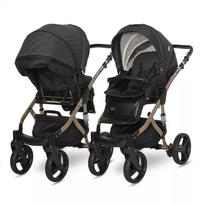Carucior set Rimini Premium, landou separat, sezut reversibil, cadru din aluminiu, cos auto optional, Negru