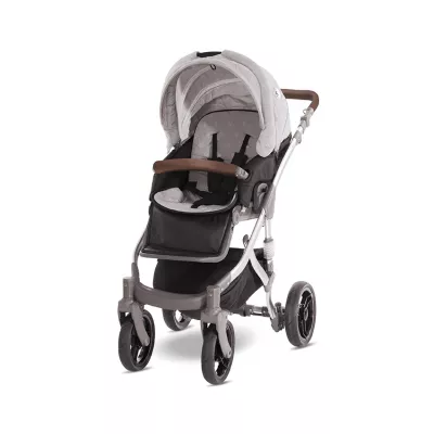 Carucior set Rimini Premium, landou separat, sezut reversibil, cadru din aluminiu, cos auto optionalt, Cool Gri cu Stelute