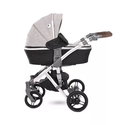 Carucior set Rimini Premium, landou separat, sezut reversibil, cadru din aluminiu, cos auto optionalt, Cool Gri cu Stelute
