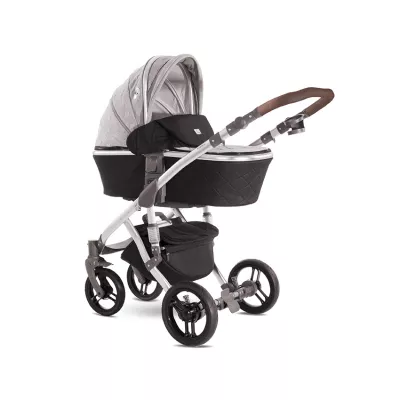 Carucior set Rimini Premium, landou separat, sezut reversibil, cadru din aluminiu, cos auto optionalt, Cool Gri cu Stelute