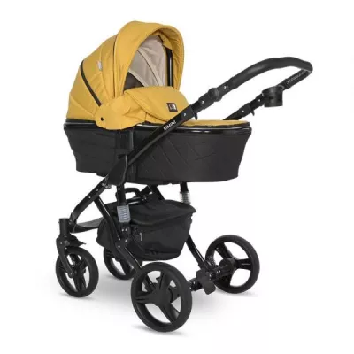 Lichidare de Stoc - Carucior set Rimini Premium, landou separat, sezut reversibil, cadru din aluminiu, cos auto optional, Galben cu Negru, bebelorelli.ro