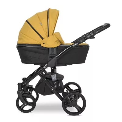 Carucior set Rimini Premium, landou separat, sezut reversibil, cadru din aluminiu, cos auto optional, Galben cu Negru