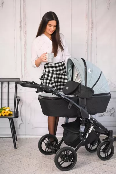 Carucior set Rimini Premium, landou separat, sezut reversibil, cadru din aluminiu, cos auto optional, Galben cu Negru