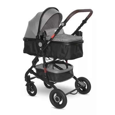 Carucior 2 in 1 - Carucior Alba Premium, landou transformabil, adaptori scoica, de la 0 luni pana la 3 ani, maxim 15 kg, Opaline Grey, bebelorelli.ro