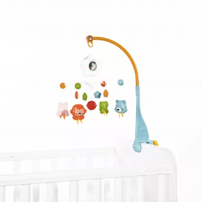Carusel muzical pentru pat, cu proiector si sunete, Happy Animals Blue