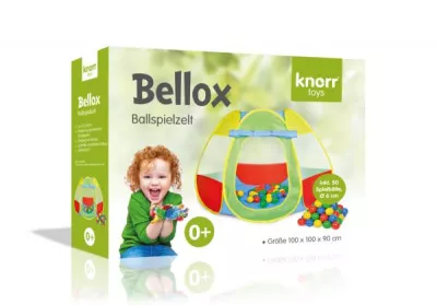Casuta de joaca pentru copii, Knorr Toys, potrivit interior/exterior, include 50 bile asortate coloristic fara BPA, din tesatura de cort hidrofuga,  0 Luni+, Bellox