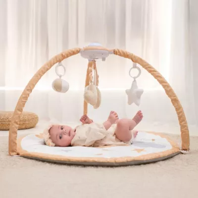 Centre de activitati - Centru de de activitati, Proiector Rainbow, saltea de joaca, proiector cu lumini, arcada cu jucarii, 83 x 83 cm, 0 luni+, Beige, bebelorelli.ro