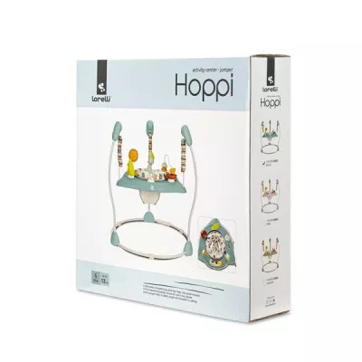 Centru de joaca 2in1 pentru bebelusi, Hoppi, Jumper, scaun rotativ 360 grade, inaltime reglabila in 3 trepte, jucarii interactive, muzica si lumini, 6 luni+, Blue