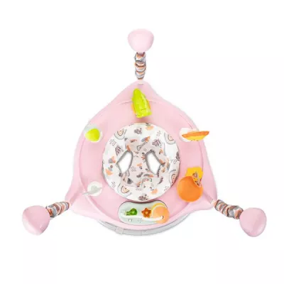 Centre de activitati - Centru de joaca 2in1 pentru bebelusi, Hoppi, Jumper, scaun rotativ 360 grade, inaltime reglabila in 3 trepte, jucarii interactive, muzica si lumini, 6 luni+, Pink, bebelorelli.ro