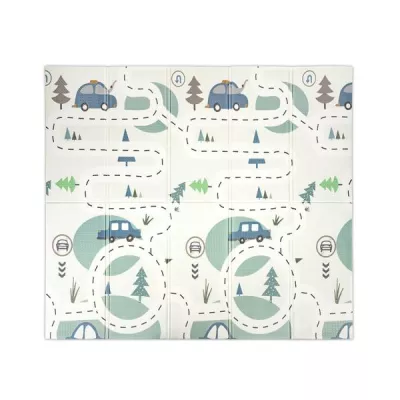 Covoare copii - Covoras de joaca termic pentru copii, din spuma XPE, design cu doua fete, pliabil, 180 x 200 cm, Funny City & Stars, bebelorelli.ro