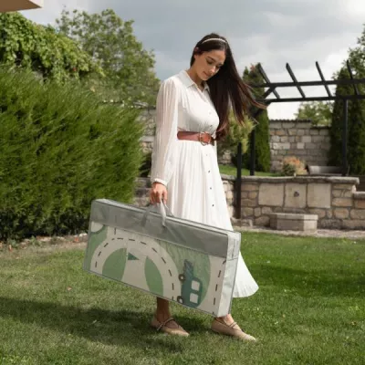 Covoras de joaca termic pentru copii, din spuma XPE, design cu doua fete, pliabil, 180 x 200 cm, Waves & Stars