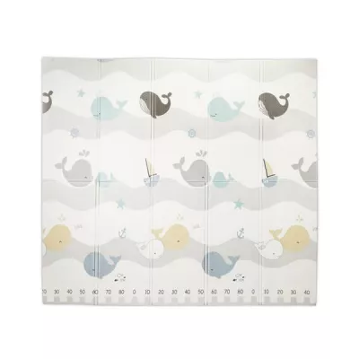 Covoras de joaca termic pentru copii, din spuma XPE, design cu doua fete, pliabil, 180 x 200 cm, Waves & Stars