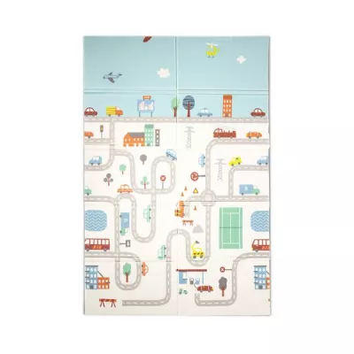 Covoare copii - Covoras de joaca termic pentru copii, din spuma XPE, design cu doua fete, pliabil, 120 x 180 cm, City Road Play, bebelorelli.ro