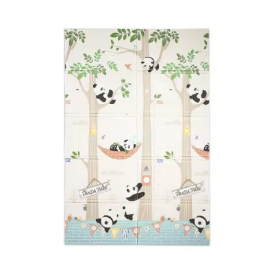 Covoras de joaca termic pentru copii, din spuma XPE, design cu doua fete, pliabil, 120 x 180 cm, Panda Park
