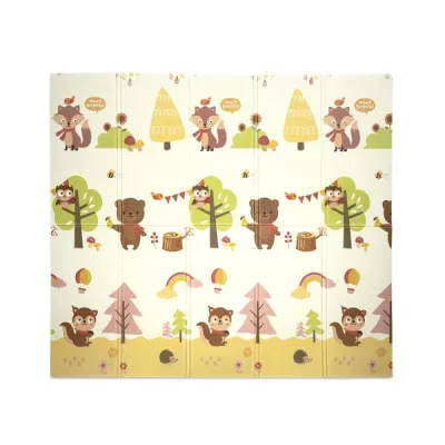 Covoare copii - Covoras de joaca termic pentru copii, din spuma XPE, design cu doua fete, pliabil, 180 x 200 cm, In The Forest, bebelorelli.ro
