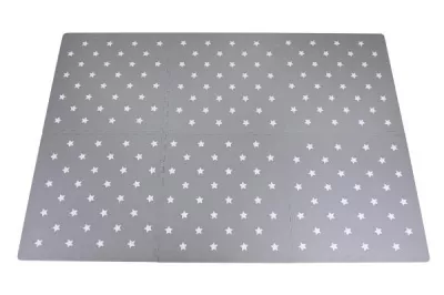 Covoras puzzle colorat, Knorr Toys, 178x120 cm, din spuma moale Eva, cu 18 piese de margine suplimentare, izolator si antiderapant, 0 Luni+, Stelute Gri