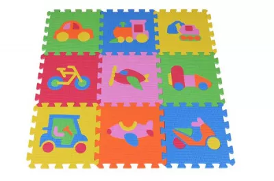 Covoras puzzle colorat, Knorr Toys, 9 piese, 30x30x1 cm, din spuma moale Eva, izolator si antiderapant, 3 Ani+, Trafic