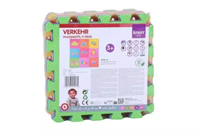 Covoras puzzle colorat, Knorr Toys, 9 piese, 30x30x1 cm, din spuma moale Eva, izolator si antiderapant, 3 Ani+, Trafic